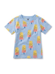 They'll feel super cool in our Tropical Popsicle tee that's basically summertime on a shirt. Crafted from 100% soft cotton jersey that holds its vibrant colors and style no matter how many washings. Above thigh length. Matching family styles are available in our Sibling Shop. Playful Blue Top With Funny Print, Summer Cartoon Print Graphic Tee, Playful Multicolor Cotton Top, Fun Cotton Top With Cartoon Print, Playful Cotton Tops, Summer Cotton T-shirt With Cartoon Print, Playful Cartoon Print T-shirt For Spring, Yellow Cartoon Print T-shirt For Summer, Playful Cotton T-shirt