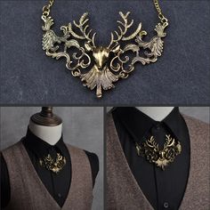 Stag of the Wood Necklace Grooms Necklace, Wedding Casual, Wood Necklace, Fantasy Jewelry, Fantasy Clothing, Fantasy Fashion, Mode Vintage, Character Outfits, Wedding Groom