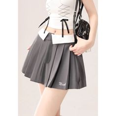 Z-318-03 Harajuku Style Fitted Mini Skirt For School, Harajuku High Waist Bottoms For School, Harajuku High-waisted Bottoms For School, Casual Skort For Club, Casual Solid Color Skort For Club, School-style Harajuku Mini Skirt, Harajuku Style Fitted Mini Skirt For Summer, Summer Harajuku Fitted Mini Skirt, High Waist Pleated Club Skirt