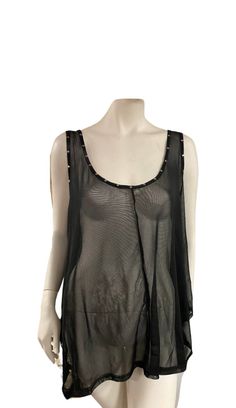 This Black Mesh tank  Top is perfect for layering, features studded front neckline and armhole  Size small/medium (oversized bigger size could rock just won't be as oversized on large/ Xlarge more fitted )  Made in Philadelphia. Soft nylon /spandex blend lace. Punk Style Tank Top For Spring Party, Punk Style Tank Top For Night Out In Spring, Gothic Tops For Summer Night Out, Gothic Tops For Summer Nights, Gothic Tops For Night Out In Summer, Gothic Sheer Tops For Party, Gothic Sheer Top For Party, Edgy Stretch Sheer Mesh Top, Edgy Sheer Stretch Mesh Top