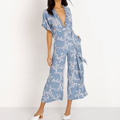 Size Medium (6) Worn Once! Adorable Jumpsuit Make An Offer Spring Beach Blue Jumpsuits And Rompers, Blue Jumpsuits And Rompers For Spring Beach Outing, Blue Jumpsuits And Rompers For Beach In Spring, Printed Short Sleeve Jumpsuits And Rompers For Spring, Blue Floral Print Jumpsuits And Rompers For Vacation, Spring V-neck Printed Jumpsuits And Rompers, Light Blue Short Sleeve Jumpsuits For Spring, Light Blue Short Sleeve Jumpsuits And Rompers For Spring, Blue Floral Print Jumpsuits And Rompers For Day Out