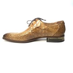 Mauri 4851 Camel Gold Alligator Lace Up Dress Shoes - Dudes Boutique Mens Designer Boots, Alligator Dress Shoes, Glass Heels, Spring Step Shoes, Lace Up Dress, Leather Slip On Shoes, Mens Black Leather, Clarks Originals, Green Suede