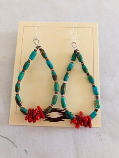 * Handmade item *925 Sterling silver * Gemstone: Natural Turquoise , shell and Red Coral Stone *Dangle drop Earrings *Free gift box *Free shipping in USA *Ready to ship *Thank you for looking and check out more items in my Etsy shop for more great items and deals! *Https://www.etsy.come/shop/abq925 Adjustable Artisan Turquoise Beaded Earrings, Southwestern Dangling Beads Earrings Gift, Southwestern Turquoise Earrings With Colorful Beads, Southwestern Red Earrings With Colorful Beads, Red Southwestern Dangle Earrings, Red Coral Stone, Red Stone Earrings, Turquoise Bead Earrings, Seed Bead Crafts