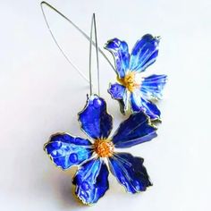 Hand Painted Blue Dahlia Flower On A S925 Hypoallergenic Wire. Flower Approx 1"X1" Brand New No Tags Blue Flower Earrings Nickel Free, Adjustable Blue Flower Earrings, Nickel-free Blue Flower Earrings, Blue Flower Earrings With Birth Flower Detail, Blue Flower-shaped Earrings For Gifts, Blue Flower Earrings For Pierced Ears, Elegant Blue Pressed Flower Earrings, Adjustable Blue Flower Earrings With Ear Wire, Blue Adjustable Nickel-free Flower Earrings