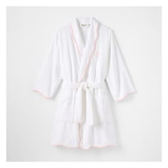 Made from plush Turkish hydrocotton, this ultra soft, quick-drying robe makes relaxing at home feel like a luxurious trip to the spa. Featuring a scalloped lapel, colorful piping, and super absorbency. Personalize your robe with an embroidered monogram for an elevated touch to this classic robe.    XS/S, M/L  See product info for size chart  100% Turkish Hydrocotton.  By choosing our cotton products, you're supporting our investment in Better Cotton's mission. This product is sourced via mass ba Thrift Wishlist, Monogram Robes, Bridal Wardrobe, Bday List, Dorm Inspiration, Wishlist 2024, Event Logo, Xmas List, Normal Clothes