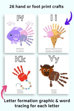 four different types of handprints with the letter k and y in each one