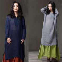 Women Spring summer cotton long-sleeved shirt dress - Omychic Relaxed Fit Long Sleeve Tunic For Spring, Ramie Long Sleeve Lagenlook Dress, Casual Long Sleeve Spring Tunic, Casual Long Tunic For Spring, Long Casual Tunic For Spring, Casual Long Spring Tunic, Long Casual Spring Tunic, Fall Long Sleeve Linen Dress, Casual Long Linen Spring Dress