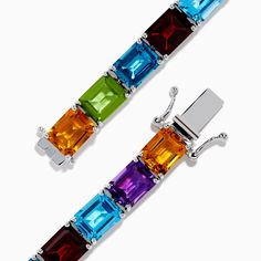 Effy 925 Sterling Silver Multi Gemstone Tennis Bracelet Tennis Bracelet, Sterling Silver Bracelets, Metallic Silver, Tennis, Multi Color, 925 Sterling Silver, Bracelet, Sterling Silver, Gemstones