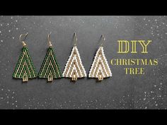 three beaded christmas tree earrings with the words diy christmas tree