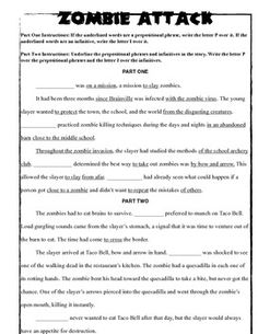 the zombie attack worksheet is shown in black and white, with text on it