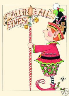 a drawing of a cartoon character holding a candy cane with the words saling all elves on it