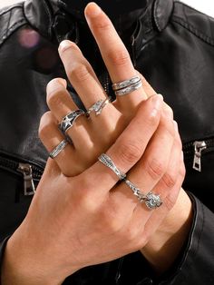 Colour: Silver Gender: Unisex Fabric: Zinc alloy Luxury Silver Men's Ring With Spiritual Style, Luxury Silver Bohemian Men's Ring, Guy Jewelry, Silver Crown Ring, Streetwear Jewelry, Edgy Jewelry, Mens Rings Fashion, Mens Fashion Jewelry, Estilo Punk