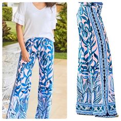 Size Xxs Lilly Pulitzer 33” Bal Harbour Palazzo Pant In Pink Tropics Heat Wave Engineered Pants . New With Tags. Msrp: $128 The Bal Harbour Palazzos Are A Pull-On Rayon Style That Adds A Cool To The Touch Feeling In The Fabric That Provides Plenty Of Ease. These Versatile Bottoms Look Great With Everything From Ruffled Tanks To Linen Button Downs. Garment-Washed, Mid-Rise Pull On Pant With Self Fabric Waistband And Masterpiece Print Artwork. 33" Inseam White Linen Pants Women, Beachy Pants, Tube Top Romper, Boho Bandeau, Velour Leggings, Bal Harbour, Vintage Lilly Pulitzer, Pink Trousers, White Linen Pants