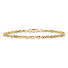 Make a classic statement with this fashionable 14k yellow gold extra-light diamond-cut rope chain bracelet. Bracelet is semi-solid in construction and measures 2.5mm in width. Womens Ankle Bracelets, Cross Necklace Women, Signet Rings Women, Womens Cuff Bracelets, Womens Rings Fashion, Womens Earrings Studs, Gold Rope Chains, Gold Bracelet For Women, Gold Necklace Women