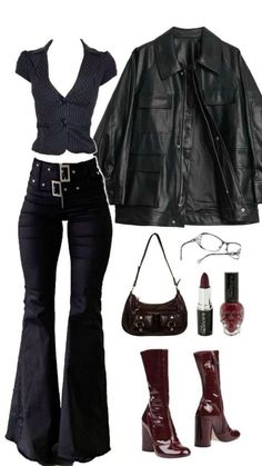 Rockstar's Girlfriend Outfits, Evening In Paris Outfit, Gothic Autumn Outfit, Feminine Punk Outfits, Rockstar Girlfriend Outfit Ideas, Rockstar Girlfriend Outfits Aesthetic, Rock Gf Outfit, Dress And Leather Jacket Outfit, Rockstars Girlfriend Outfits