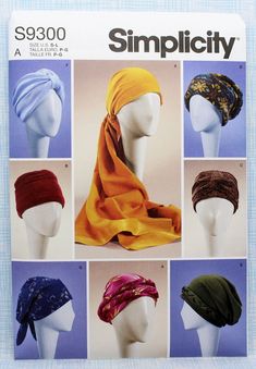 "Turbans, Headwrap and Hats sewing pattern, Uncut/FF.  All sizes included in envelope.  Package includes patterns and instructions for different styles of close-fitting headwear, sizes: Small - 21-1/2\"; Medium - 22-1/2\"; Large - 23-1/2\".   Pattern envelope has minor folds/tears due to age/storage (see pictures).  Pattern sheets are uncut. This is for a sewing pattern only, not a completed item. Pattern is protected in a plastic sleeve. I use padded envelopes and place cardboard in each one fo Mccall Patterns, Chemo Caps Pattern, Hats And Scarves, Chemo Headwear, Hat Patterns To Sew, Cap Patterns, Chemo Caps, Fleece Hat, Chemo Hat