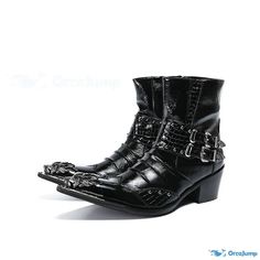 OrcaJump - Fashionable Youth Horse Leather Boots - Everyday Designer DJ Boots Steve Harvey Suits, Boots For Man, Military Shorts, Ankle Boots Leather, Mens Leather Boots, Leather Block Heels, Martin Boots, Black Leather Boots, Short Boots