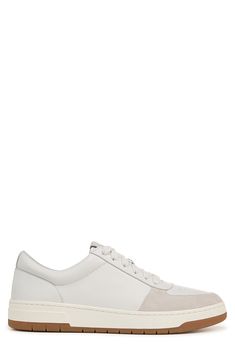 A contrast bumper sole pops on the heel of this charmingly understated sneaker crafted from soft calfskin leather with a durable, flexible rubber sole. Lace-up style Leather upper and lining/rubber sole Imported Calf Leather Sneakers With Branded Insole And Round Toe, Low-top Calf Leather Sneakers With Textured Sole, White Leather Platform Sneakers With Rubber Sole, Lace-up Calf Leather Sneakers With Contrast Sole, Sporty Platform Sneakers With Contrast Sole In Calf Leather, Calf Leather Platform Sneakers With Textured Sole, Calf Leather Platform Sneakers With Contrast Sole, Casual Sneakers With Contrast Sole, Medium Fit, White Leather Round Toe Platform Sneakers