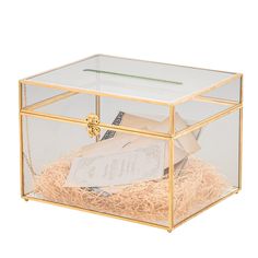 PRICES MAY VARY. 1. This is a super large rectangle shape beautiful glass card box, with top slot It is great for centerpiece container on your table. 2. Size: 12 x 9.4 x 8.4 inches / 30.5 x 24 x 21.5cm , card slot 7.8 inches / 20cm, suits for 5x7inches cards. It can hold up to 200pcs 4x6inch cards, or 120pcs 5x7 cards. 3.It is also ideal for wedding cards box / envelop reception wishwell keepsake photo box. 4. General Material: Glass, brass; Shape: rectangle shape with feet. 5. Terrarium only, Glass Wedding Card Box, Gold Card Box, Gold Centerpiece, Gold Centerpieces, Party Reception, Envelope Box, Wedding Card Box, Geometric Terrarium, Gift Card Boxes