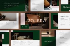 an image of a website design with green and white colors, including the word solera