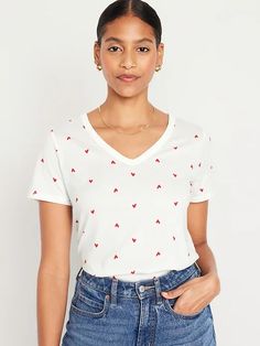 EveryWear V-Neck Printed T-Shirt for Women | Old Navy Casual White V-neck Short Sleeve Top, Summer Graphic Tee V-neck T-shirt, Spring Cotton V-neck T-shirt, Summer V-neck Graphic Tee, Trendy V-neck T-shirt With Graphic Print, Casual White V-neck Top, White V-neck Casual Top, Cotton V-neck Tops With Graphic Print, Spring V-neck Graphic T-shirt