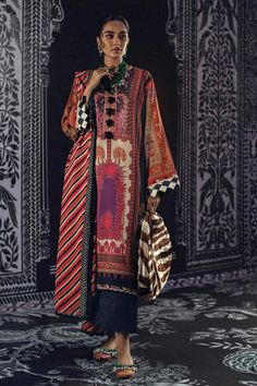 Anarkali Style Long Sleeve Palazzo Set With Dabka, Sets With Dupatta And Tunic Shape For Festivals, Bohemian Palazzo Set With Digital Print And Long Sleeves, Bohemian Long Sleeve Palazzo Set With Digital Print, Tunic Sets With Dupatta For Festivals, Festival Tunic Sets With Dupatta, Bohemian Semi-stitched Palazzo Set With Long Sleeves, Bohemian Semi-stitched Long Sleeve Palazzo Set, Winter Dabka Unstitched Cambric Suit