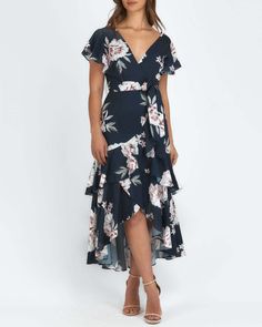 F00115313-104 Ankle Length Dresses, Fluffy Kittens, Asymmetric Dress, Groom Dresses, Ruffle Midi Dress, Vacation Wear, Floral Sundress, Navy Midi Dress, Style Upgrade