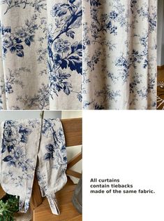 curtains with blue and white flowers on them