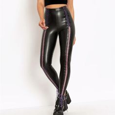 Nwot Blackmilk Traveler Faux Leather Leggings Medium. Laces Are Purple. Never Worn, Just Tried On. Not For Me. Smoke Free Home With Pets. Black Milk, Faux Leather Leggings, Leather Leggings, Pant Jumpsuit, Pants For Women, Faux Leather, Leggings, Purple, Lace