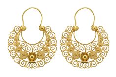 We show you a pair of victorian earrings in filigree gold in the typical semicircle mediterranean shape ( in Italian is called navicella = small ship ). The filigree is very detailed and knotty, typical of Sardegna old jewellery tradition. 14K gold (touchstone tested). From Sardegna, half of the 19th century. They are in perfect condition. - Size cm. 4,5. - Weight: gr. 8,7 Yellow Gold Brass Hoop Earrings With Intricate Design, Brass Filigree Hoop Earrings, Gold Earrings With Historical Design For Wedding, Ornate Gold Earrings With Historical Design, Ornate Historical Design Earrings, Traditional Yellow Gold Earrings With Historical Design, Brass Filigree Hoop Earrings For Wedding, Elegant Handmade Semi-circle Earrings, Yellow Gold Filigree Hoop Earrings In Brass