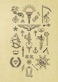 an old fashioned tattoo design with various symbols