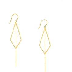 Olas d'Oro Earrings - 14K Yellow Gold Kite Earrings with Chain Drape on Fish Hook Gold Plated Linear Earrings For Formal Events, Formal Yellow Gold Plated Linear Earrings, Gold Linear Earrings For Formal Events, Gold Fine Jewelry Linear Earrings For Formal Occasions, Modern Yellow Gold Earrings With Elegant Design, Gold 14k Elegant Earrings, 14k Gold Diamond Earrings With Ear Wire As Gift, Modern Elegant Yellow Gold Earrings, Tarnish Resistant Dangle Linear Earrings In Yellow Gold