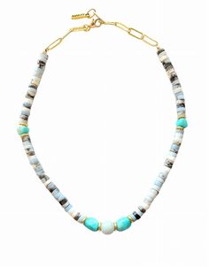 Riosa Necklace - MINU Jewels Amazonite Polished Round Bead Necklaces, Blue Amazonite Round Bead Necklaces, Ocean-inspired Turquoise Round Beads Necklace, Blue Multi-strand Turquoise Necklace With Colorful Beads, Nickel-free Blue Turquoise Necklace With Round Beads, Silver Jewelry Accessories, Lapis Jewelry, Hamsa Jewelry, Gift Sets For Her