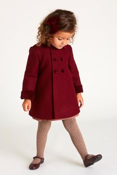 Burgundy Coat, Girls Winter Outfits, Girls Christmas Outfits, Fashion Baby Girl Outfits, Velvet Collar, Baby Coat