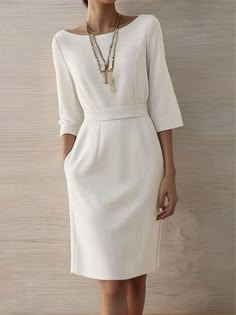 Formal Womens Dress, Classic Women Style Classy Chic, Cream Colored Dresses, Womens Dresses Classy Simple, Dress For 70 Year Old Woman, Styling Midi Dress, First Communion Outfit For Mom, Dresses For 50 Year Old Women, Dresses For Older Women Over 50 Classy