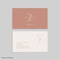 two business cards with flowers on them, one is pink and the other is white