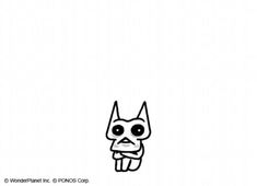 a black and white drawing of a dog with an evil look on its face, standing in front of a plain background