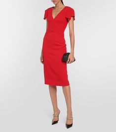 V Neck Midi Dress in Red - Roland Mouret | Mytheresa Cocktail Dress Style, Red Cocktail Dress, V Neck Midi Dress, The Desk, Dress Home, Roland Mouret, Red Midi Dress, Pink Midi Dress, Green Midi Dress