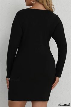 Olivia Mark - Chic Plus Size V-Neck Long Sleeve Dresses for Casual Style Black V-neck Solid Color Bodycon Dress, V Neck Long Sleeve Dress, Chic Plus Size, Long Sleeve Dresses, Sleeve Dresses, Daily Dress, Olivia Mark, Plus Size Dresses, Sleeve Dress