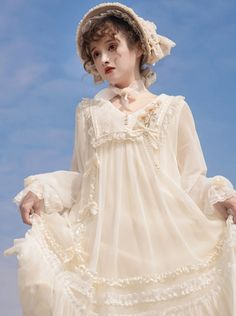 ❤Sweet Sunflower Pure White Lolita Dress❤︎ Op Dress, Lace Cuffs, Sailor Collar, Small Bows, Lolita Dress, Chiffon Fabric, Spring Dresses, Pure White, Headdress