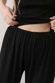 The Pointelle Simple Crop Pant is crafted with 100% Organic Cotton, featuring a cropped fit, wide leg and elastic waist. Made in Los Angeles Fall Wide Leg Pants With Elastic Waistband For Daywear, Stretch Pleated Skirt Bottoms For Fall, Stretch Pleated Skirt For Fall, Daywear Bottoms, Pleated Skirt With Relaxed Fit, Cropped Summer Bottoms For Daywear, Relaxed Fit Pleated Skirt For Daywear, High Waist Non-stretch Pleated Skirt Bottoms, High Waist Non-stretch Pleated Skirt, Stretch Wide Leg Pants With Ribbed Waistband For Fall