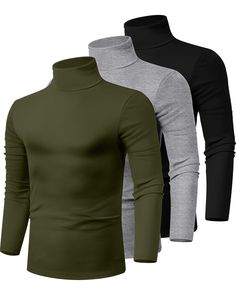 PRICES MAY VARY. Comfortable Material: the mock turtleneck top is made of 95% cotton and 5% spandex, a soft breathable stretch fabric, that don't feel heavy; Lightweight, not see through, and warm enough, suitable for layering in the cold weather and extended time outdoors Fitted Design: the neck and cuffs have a lot of softness but do not fall down or stretch out, the turtleneck is high and deep and can either be folded down flat or just allowed to slouch; Each look is nice and can give a well Knitted T Shirt, T Shirt Basic, Turtle Neck Men, Mens Turtleneck, Stylish Jeans, Turtleneck Shirt, Shirts Long Sleeve, Compression Shirt, Simple Chic