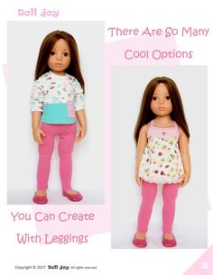 the doll is wearing pink pants and a white shirt