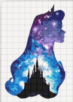 a cross stitch pattern with the silhouette of a woman's head and stars in the sky