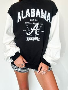 Retro Color Block Alabama Sweatshirt Fall Varsity Sweatshirt, White Oversized Varsity Sweatshirt, Oversized White Varsity Sweatshirt, Retro Game Day Sweatshirt With Letter Print, Oversized White Sweatshirt For Campus, Varsity Color Block Long Sleeve Sweatshirt, Vintage Letter Print Sweatshirt For Game Day, White Sweatshirt With Ribbed Cuffs For Campus, Oversized College Style Sweatshirt For Fall