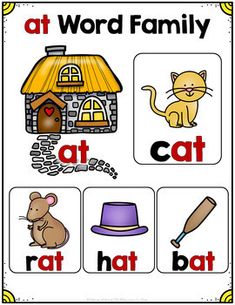 the words at word family are in front of a house with a cat and a mouse