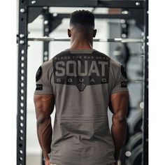 Squat Squad Rubber Back Design Funny Workout Gym T-Shirt for Men, Gym Gear, Gym Apparel, Workout Gift, Gift for Weightlifters, Gift for him Improve your workout with our Squat Squad Rubber Back Design Funny Workout Gym T-Shirt for Men. Made with a very soft, lightweight fabric blend of 60% cotton and 40% poly and rubber, This shirt offers a comfortable, regular fit. Perfect for gym lovers, this manly fashion cut with side seams adds to its stylish look also makes for a great gift idea. Take your Sweat Resistant Athletic Fit T-shirt For Workout, Gray Athletic Fit T-shirt For Training, Squat Proof Short Sleeve Activewear For Workout, Athletic Fit Training Tops With Letter Print, Athletic Fit Letter Print Tops For Training, Athletic Fit Tops With Letter Print For Training, Short Sleeve Squat Proof Activewear For Gym, Squat Proof Short Sleeve Activewear For Gym, Sportswear T-shirt For Workout, Sweat Resistant