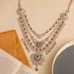 Buy Vajrama Grand Layered Silver Long Necklace | Paksha Dazzling Emerald Necklace With Jewels, Elegant Gold Plated Necklace With Tilla, Elegant Gold Plated Tilla Necklace, Bridal Diamond Necklace With 17 Jewels, Gold Plated Silver Bridal Necklace With Stone Work, Gold-plated Silver Bridal Necklace With Stone Work, Silver Gold-plated Bridal Necklace With Stone Work, Luxury Wedding Chain Necklace With Diamond Accents, Luxury Festive Necklaces With Stone Work