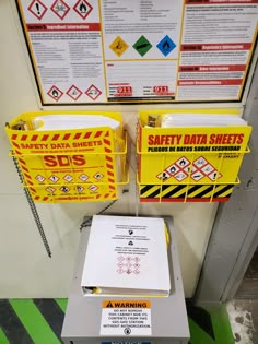 safety data sheets are attached to the wall