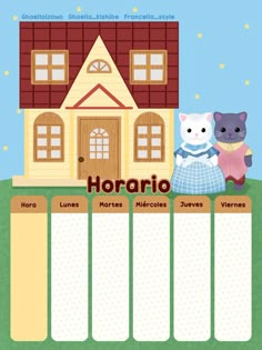 a house with two cats sitting on top of it and the words horaq written in